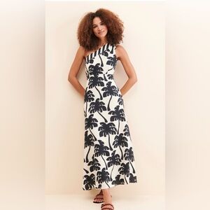 FARM RIO - One Shoulder Linen Palm Tree Dress - Sz small petite